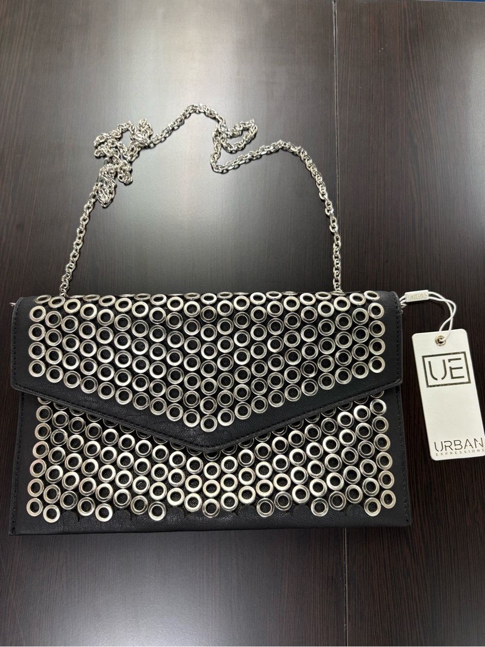Urban Expressions Black Crossbody Clutch with Silver Eyelet Detail